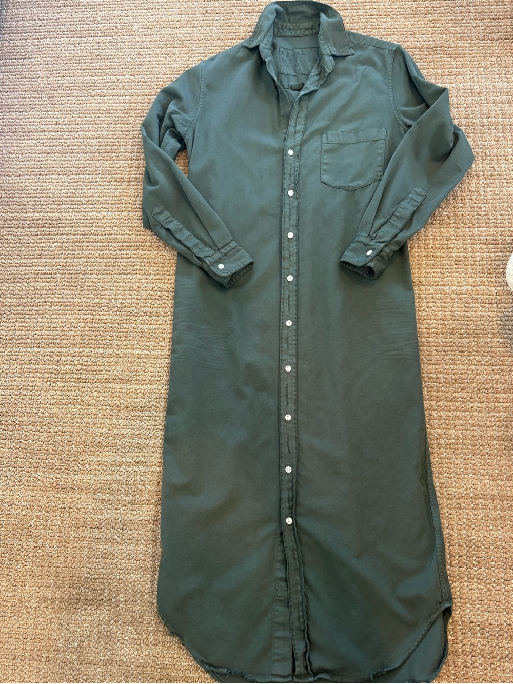 Frank & Eileen Rory Olive Green Denim Long Button-Front Shirt Dress